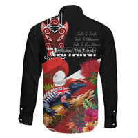 Aotearoa Toitu Te Tiriti Family Matching Off The Shoulder Long Sleeve Dress and Hawaiian Shirt Waitangi-Honour The Treaty NZ Tuatara and Plants LT03 - Polynesian Pride