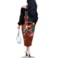 Aotearoa Toitu Te Tiriti Family Matching Off The Shoulder Long Sleeve Dress and Hawaiian Shirt Waitangi-Honour The Treaty NZ Tuatara and Plants LT03 - Polynesian Pride