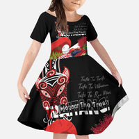 Aotearoa Toitu Te Tiriti Family Matching Off Shoulder Short Dress and Hawaiian Shirt Waitangi-Honour The Treaty NZ Tuatara and Plants LT03 Daughter's Dress Multicolor - Polynesian Pride