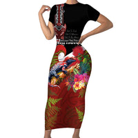 Aotearoa Toitu Te Tiriti Family Matching Short Sleeve Bodycon Dress and Hawaiian Shirt Waitangi-Honour The Treaty NZ Tuatara and Plants LT03 Mom's Dress Multicolor - Polynesian Pride