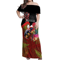 Aotearoa Toitu Te Tiriti Off Shoulder Maxi Dress Waitangi-Honour The Treaty NZ Tuatara and Plants LT03 Women Multicolor - Polynesian Pride