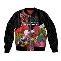Aotearoa Toitu Te Tiriti Sleeve Zip Bomber Jacket Waitangi-Honour The Treaty NZ Tuatara and Plants LT03 Unisex Multicolor - Polynesian Pride