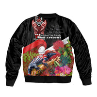 Aotearoa Toitu Te Tiriti Sleeve Zip Bomber Jacket Waitangi-Honour The Treaty NZ Tuatara and Plants LT03 - Polynesian Pride