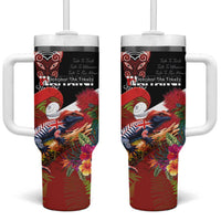 Aotearoa Toitu Te Tiriti Tumbler With Handle Waitangi-Honour The Treaty NZ Tuatara and Plants LT03 One Size: 40 oz Multicolor - Polynesian Pride