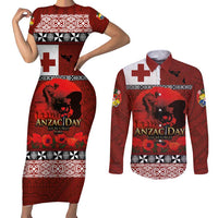 Tonga ANZAC Day Couples Matching Short Sleeve Bodycon Dress and Long Sleeve Button Shirt Gallipoli Lest We Forget Ngatu Art Tribal