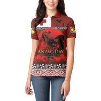 Tonga ANZAC Day Women Polo Shirt Gallipoli Lest We Forget Ngatu Art Tribal