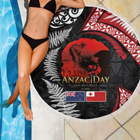 Tonga and New Zealand ANZAC Day Beach Blanket Gallipoli Lest We Forget Ngatu Art Tribal and Maori Tattoo with Fern LT03 - Polynesian Pride