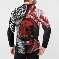 Tonga and New Zealand ANZAC Day Button Sweatshirt Gallipoli Lest We Forget Ngatu Art Tribal and Maori Tattoo with Fern LT03