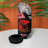 Tonga and New Zealand ANZAC Day 4 in 1 Can Cooler Tumbler Gallipoli Lest We Forget-Ngatu Art Tribal and Maori Tattoo with Fern LT03 - Polynesian Pride