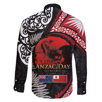 Tonga and New Zealand ANZAC Day Family Matching Puletasi and Hawaiian Shirt Gallipoli Lest We Forget Ngatu Art Tribal and Maori Tattoo with Fern LT03