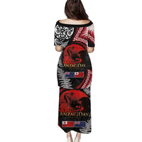 Tonga and New Zealand ANZAC Day Puletasi Gallipoli Lest We Forget Ngatu Art Tribal and Maori Tattoo with Fern LT03