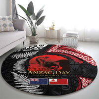Tonga and New Zealand ANZAC Day Round Carpet Gallipoli Lest We Forget Ngatu Art Tribal and Maori Tattoo with Fern LT03 - Polynesian Pride