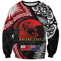 Tonga and New Zealand ANZAC Day Sweatshirt Gallipoli Lest We Forget Ngatu Art Tribal and Maori Tattoo with Fern LT03