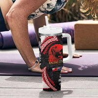 Tonga and New Zealand ANZAC Day Tumbler With Handle Gallipoli Lest We Forget-Ngatu Art Tribal and Maori Tattoo with Fern