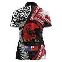 Tonga and New Zealand ANZAC Day Women Polo Shirt Gallipoli Lest We Forget Ngatu Art Tribal and Maori Tattoo with Fern LT03 - Polynesian Pride