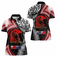 Tonga and New Zealand ANZAC Day Women Polo Shirt Gallipoli Lest We Forget Ngatu Art Tribal and Maori Tattoo with Fern LT03 - Polynesian Pride