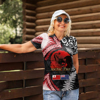Tonga and New Zealand ANZAC Day Women Polo Shirt Gallipoli Lest We Forget Ngatu Art Tribal and Maori Tattoo with Fern LT03 - Polynesian Pride