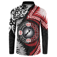 Tonga and New Zealand Together Button Sweatshirt Ngatu Art Tribal Maori Tattoo and Silver Fern LT03 Black - Polynesian Pride