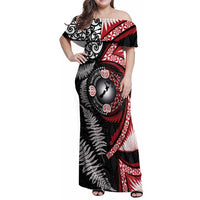 Tonga and New Zealand Together Family Matching Off Shoulder Maxi Dress and Hawaiian Shirt Ngatu Art Tribal Maori Tattoo and Silver Fern