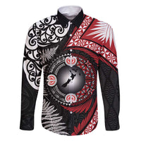 Tonga and New Zealand Together Family Matching Summer Maxi Dress and Hawaiian Shirt Ngatu Art Tribal Maori Tattoo and Silver Fern LT03 Dad's Shirt - Long Sleeve Black - Polynesian Pride