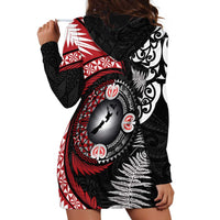 Tonga and New Zealand Together Hoodie Dress Ngatu Art Tribal Maori Tattoo and Silver Fern LT03 - Polynesian Pride