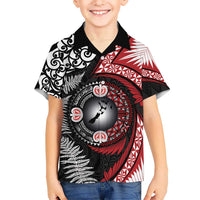 Tonga and New Zealand Together Kid Hawaiian Shirt Ngatu Art Tribal Maori Tattoo and Silver Fern LT03 Kid Black - Polynesian Pride