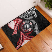 Tonga and New Zealand Together Rubber Doormat Ngatu Art Tribal Maori Tattoo and Silver Fern