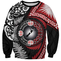 Tonga and New Zealand Together Sweatshirt Ngatu Art Tribal Maori Tattoo and Silver Fern
