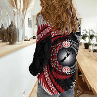 Tonga and New Zealand Together Women Casual Shirt Ngatu Art Tribal Maori Tattoo and Silver Fern
