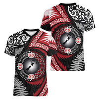 Tonga and New Zealand Together Women V-Neck T-Shirt Ngatu Art Tribal Maori Tattoo and Silver Fern