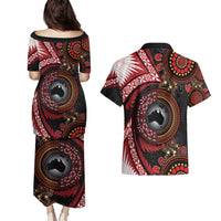 Tonga and Australia Together Couples Matching Puletasi and Hawaiian Shirt Ngatu Art Tribal Aboriginal Tattoo Pattern