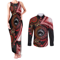 Tonga and Australia Together Couples Matching Tank Maxi Dress and Long Sleeve Button Shirt Ngatu Art Tribal Aboriginal Tattoo Pattern