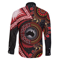 Tonga and Australia Together Family Matching Off Shoulder Maxi Dress and Hawaiian Shirt Ngatu Art Tribal Aboriginal Tattoo Pattern