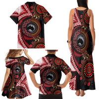 Tonga and Australia Together Family Matching Tank Maxi Dress and Hawaiian Shirt Ngatu Art Tribal Aboriginal Tattoo Pattern
