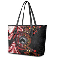 Tonga and Australia Together Leather Tote Bag Ngatu Art Tribal Aboriginal Tattoo Pattern