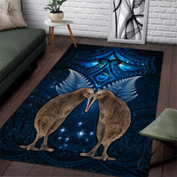 New Zealand Maori Matariki Area Rug Hongi Kiwi Bird and Silver Fern LT03 Blue - Polynesian Pride