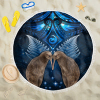 New Zealand Maori Matariki Beach Blanket Hongi Kiwi Bird and Silver Fern LT03 One Size 150cm Blue - Polynesian Pride