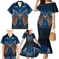 New Zealand Maori Matariki Family Matching Mermaid Dress and Hawaiian Shirt Hongi Kiwi Bird and Silver Fern LT03 - Polynesian Pride