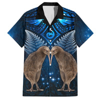 New Zealand Maori Matariki Family Matching Short Sleeve Bodycon Dress and Hawaiian Shirt Hongi Kiwi Bird and Silver Fern LT03 Dad's Shirt - Short Sleeve Blue - Polynesian Pride