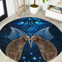 New Zealand Maori Matariki Round Carpet Hongi Kiwi Bird and Silver Fern LT03 Blue - Polynesian Pride