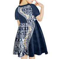 Hawaii Plumeria Tribal Vintage Kid Short Sleeve Dress Special Blue