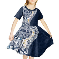 Hawaii Plumeria Tribal Vintage Kid Short Sleeve Dress Special Blue