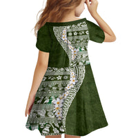 Hawaii Plumeria Tribal Vintage Family Matching Long Sleeve Bodycon Dress and Hawaiian Shirt Special Green LT03 - Polynesian Pride