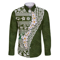 Hawaii Plumeria Tribal Vintage Family Matching Long Sleeve Bodycon Dress and Hawaiian Shirt Special Green LT03 Dad's Shirt - Long Sleeve Green - Polynesian Pride