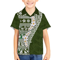 Hawaii Plumeria Tribal Vintage Family Matching Long Sleeve Bodycon Dress and Hawaiian Shirt Special Green LT03 Son's Shirt Green - Polynesian Pride