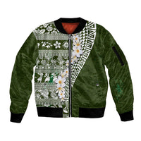 Hawaii Plumeria Tribal Vintage Sleeve Zip Bomber Jacket Special Green