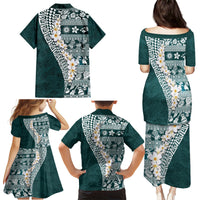 Hawaii Plumeria Tribal Vintage Family Matching Puletasi and Hawaiian Shirt Special Turquoise LT03 - Polynesian Pride