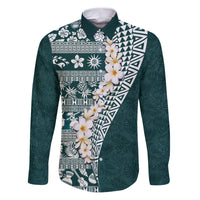 Hawaii Plumeria Tribal Vintage Family Matching Puletasi and Hawaiian Shirt Special Turquoise LT03 Dad's Shirt - Long Sleeve Turquoise - Polynesian Pride