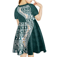 Hawaii Plumeria Tribal Vintage Kid Short Sleeve Dress Special Turquoise