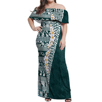 Hawaii Plumeria Tribal Vintage Off Shoulder Maxi Dress Special Turquoise